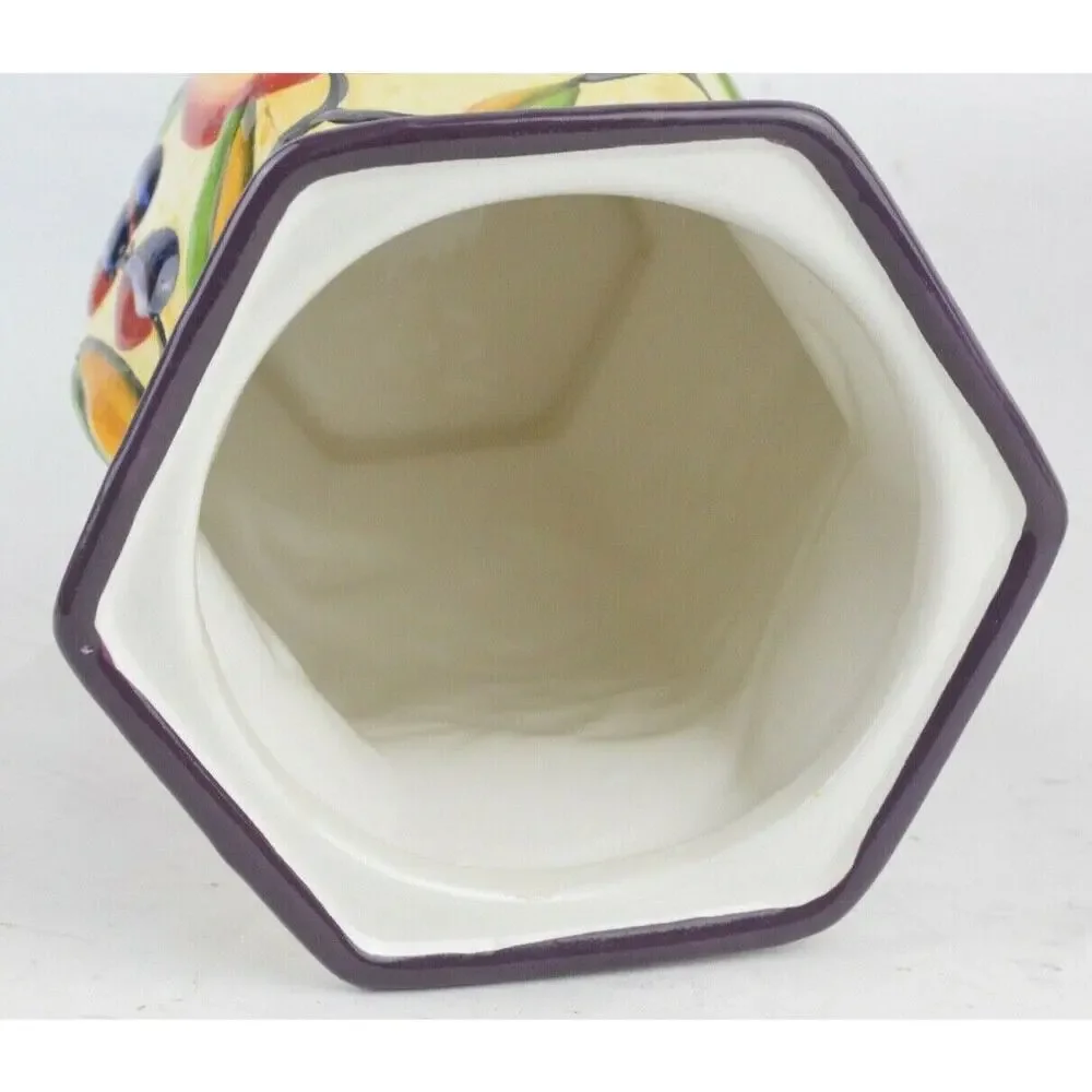Nonni's Biscotti Ceramic Cookie Jar Hand Painted Fruit Canister Purple
